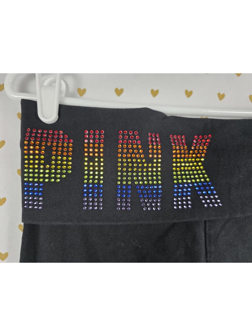 Victorias Secret PINK RAINBOW BLING Studded FOLDOVER Yoga Pants MEDIUM FLARED